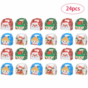 24個クリスマストリートボックススクエアキャリーギフトボックスハンドル付きホリデーパーティー用品キャンディクッキーチョコレート用