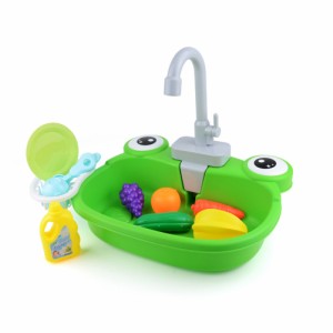 かわいいカエル電気洗浄シンク循環水洗浄果物野菜の子供たちが遊ぶふりシミュレーションキッチンおもちゃセット