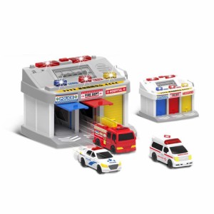 児童消防センター スクールバス指令所 おもちゃの車セット パトカー 救急車 消防車 スクールバス 駐車場
