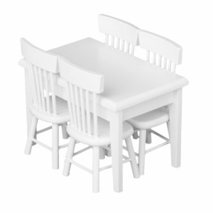 5個/セット木製家具木製テーブル+椅子1:12ドールハウス用