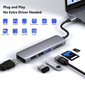 Dj1010 6 In 1 USB Cハブ、Usb-cからHdmi互換、UsbCハブHdmi互換アダプター互換MacbookPro 2019/2018/2017