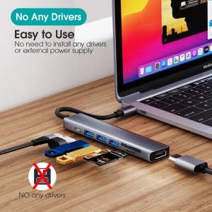 Dj1012 7 In 1 Usb CハブからHdmi互換マルチポート、3UsbポートSd / micro SdカードリーダーPd、Macbook Pro Air HpXpsと互換性あり