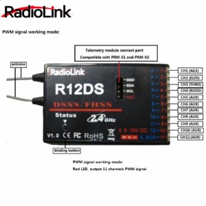 RadiolinkR12dsレシーバー12ch12チャンネル2.4ghzForAt9 At9sAt10At10トランスミッター航空機航空写真デバイス