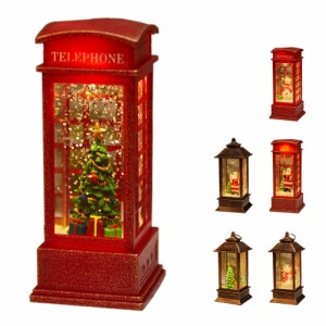 クリスマスサンタ風ランタン 電池式光る電話ボックス クリスマスパーティーの装飾用 (12 x 5 x 5cm)