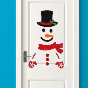 クリスマスドアステッカー接着剤ポイント漫画サンタ雪だるまパターンフェルト布壁ステッカー家の装飾寝室リビングルーム