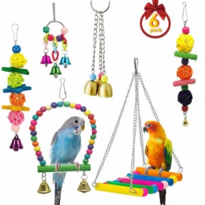6 個鳥インコケージ咀嚼おもちゃはしごスイングカラフルな吊り鐘ペットオカメインコのおもちゃコンゴウインコオウム