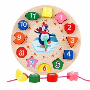 木製時計パズル時間学習形状並べ替え色ゲーム早期教育数学セット子供ジグソープレイツール就学前幼児のおもちゃ