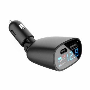 USB 車の充電器 90 度回転 QC3.0 + PD 2 ポート高速充電アダプタバッテリー電圧モニター付き 12-24V 自動車