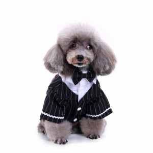 犬スタイリッシュなストライプスーツ衣装蝶ネクタイコスプレシャツドレスアップ服結婚式ハロウィン誕生日パーティー