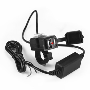 デュアル USB ポートオートバイ電話充電器スイッチハンドルバーバックミラーマウント 5V 1A/2.1A 電源アダプタ防水