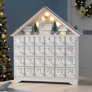 クリスマス木製アドベントカレンダー 24 引き出し付きハウスパイン DIY カウントダウンカレンダー多目的クラフト収納ボックス