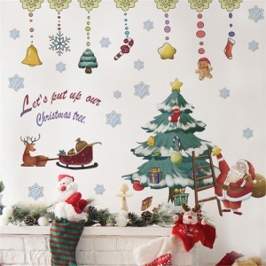 2 個の漫画クリスマスウィンドウステッカーサンタクロースクリスマスツリーパターン自己粘着壁のステッカー家の装飾のため