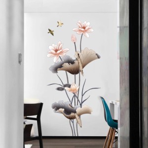 中国風の蓮の花の壁のステッカー自己粘着壁紙壁のステッカーの家の装飾寝室用リビングルーム