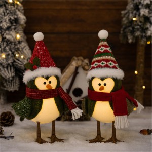 LEDライト付きクリスマス鳥人形 手作りデスクトッパー クリスマスオーナメント クリスマス装飾用（24x16x12cm/9.45x6.3x4.72インチ）