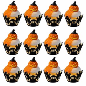 12pcsペーパーハロウィンホローカップケーキペーパーエッジ家庭用キッチンバッキングアクセサリー