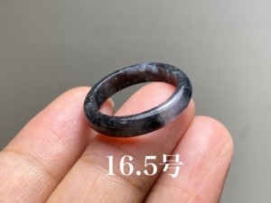 L6-61 美品 黒翡翠 16.5号 ミャンマー産天然 A貨 本翡翠 くりぬき リング