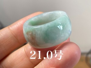 ARG23-72 白底飃藍緑花 21.0号 ミャンマー産 天然 本翡翠 広幅 リング くりぬき 指輪 硬玉 板指
