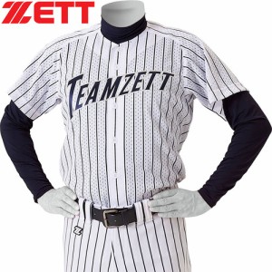 ゼット ZETT メンズ レディース ユニフォームシャツ レギュラーストライプメッシュフルオープン ホワイト×ネイビー BU531 1129