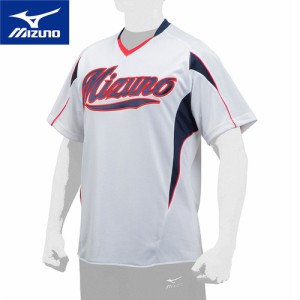 ミズノ MIZUNO メンズ レディース 野球ウェア 練習用シャツ イージーシャツ Vネック ホワイト×ネイビー 12JC7Q01 01 半袖 シャツ