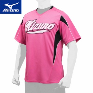 ミズノ MIZUNO メンズ レディース 野球ウェア 練習用シャツ イージーシャツ Vネック ピンク×ブラック 12JC7Q01 64 半袖 シャツ