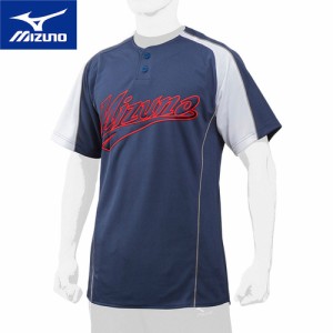 ミズノ MIZUNO メンズ レディース 野球ウェア 練習用シャツ イージーシャツ ハーフボタン ネイビー×ホワイト 12JC7Q02 14 半袖 シャツ