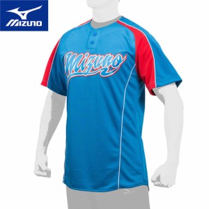 ミズノ MIZUNO メンズ レディース 野球ウェア 練習用シャツ イージーシャツ ハーフボタン ブルー×レッド 12JC7Q02 27 半袖 シャツ