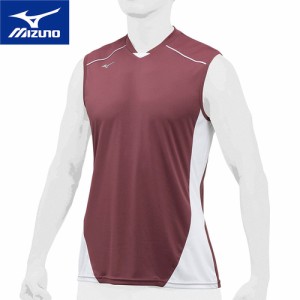 ミズノ MIZUNO メンズ レディース 野球ウェア 練習用シャツ ソーラーカットベースボールシャツ クールスリーブ エンジ×ホワイト