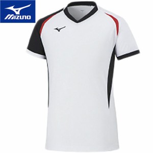 ミズノ MIZUNO メンズ レディース EZゲームシャツ 半袖 ホワイト×ブラック V2MA2112 01 バレーボールウェア ブイネック Tシャツ