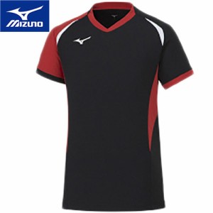 ミズノ MIZUNO メンズ レディース EZゲームシャツ 半袖 ブラック×チャイニーズレッド V2MA2112 96 バレーボールウェア ブイネック