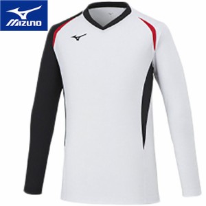 ミズノ MIZUNO メンズ レディース EZゲームシャツ 長袖 ホワイト×ブラック V2MA2122 01 バレーボールウェア ブイネック Tシャツ