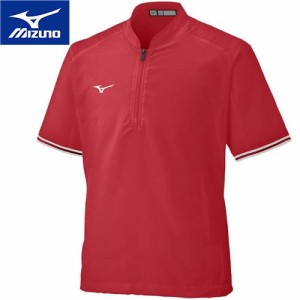 ミズノ MIZUNO メンズ 野球ウェア 練習用シャツ トレーニングジャケット 半袖 レッド 12JE1J16 62 ハーフジップ トップス シャツ