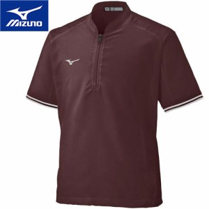 ミズノ MIZUNO メンズ 野球ウェア 練習用シャツ トレーニングジャケット 半袖 エンジ 12JE1J16 63 ハーフジップ トップス シャツ