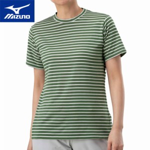 ミズノ MIZUNO レディース ドライベクターボーダー半袖Tシャツ バーニャグリーン B2MA0228 38 半袖シャツ スポーツウェア