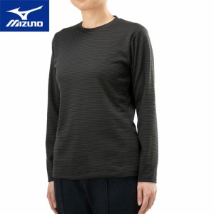 ミズノ MIZUNO レディース トレーニングウェア シャツ ブレスサーモミニボーダークルーネック チャコールグレー B2MA9739 08 長袖シャツ