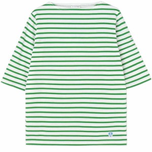 オーシバル ORCIVAL レディース Ｔシャツ ボートネック5分袖Tシャツ ホワイト×フォレストグリーン #OR-C0136 BFJ WHITE×FOREST-GREEN