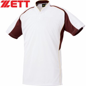 ゼット ZETT メンズ レディース 野球ウェア 練習用シャツ ベースボールTシャツ ホワイト/エンジ BOT731 1168 半袖 Tシャツ トップス 野球