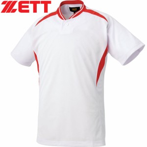 ゼット ZETT メンズ レディース 野球ウェア 練習用シャツ プルオーバー ベースボールシャツ ホワイト/レッド BOT741 1164 半袖 Tシャツ