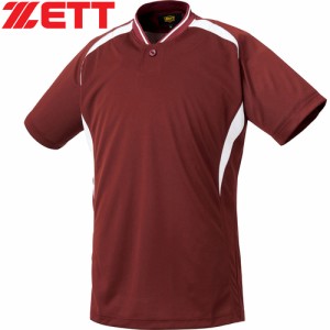 ゼット ZETT メンズ レディース 野球ウェア 練習用シャツ プルオーバー ベースボールシャツ エンジ/ホワイト BOT741 6811 半袖 Tシャツ