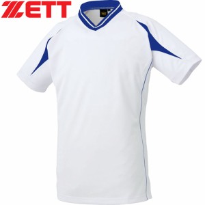 ゼット ZETT メンズ レディース 野球ウェア 練習用シャツ Vネック ベースボールシャツ ホワイト/Rブルー BOT761 1125 半袖 Tシャツ