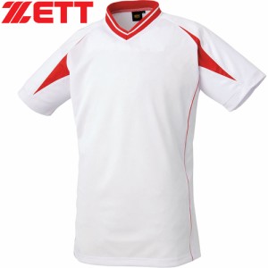 ゼット ZETT メンズ レディース 野球ウェア 練習用シャツ Vネック ベースボールシャツ ホワイト/レッド BOT761 1164 半袖 Tシャツ