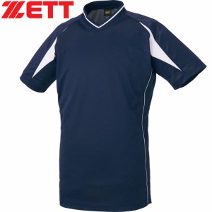 ゼット ZETT メンズ レディース 野球ウェア 練習用シャツ Vネック ベースボールシャツ ネイビー/ホワイト BOT761 2911 半袖 Tシャツ