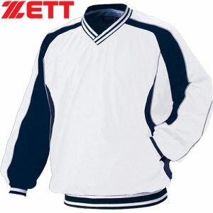 ゼット ZETT メンズ レディース 野球ウェア ジャケット 長袖Vネックジャンパー ホワイト×ネイビー BOV300 1129 野球 ブレーカー 防寒