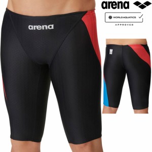 アリーナ arena メンズ 競泳水着 レーシングスパッツ ブラック×レッド×Lブルー FAR-3555M BKRD 2023秋冬モデル ハーフレッグ WORLD