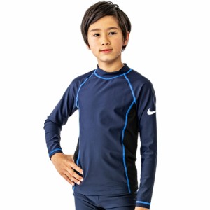 ナイキ NIKE キッズ ロングスリーブ UV ラッシュガード 1991071 2023春夏モデル 紺色 長袖 スイムトップ ジップ無 日焼け対策 子供