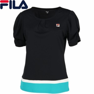 フィラ FILA レディース ゲームシャツ ブラック VL2697 08 半袖Tシャツ ギャザー フェミニン トップス 吸水 速乾 UVカット