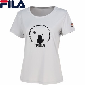 フィラ FILA レディース グラフィックTシャツ グレー VL2702 04 半袖Tシャツ フロッキープリント トップス 吸水 速乾 UVカット テニス