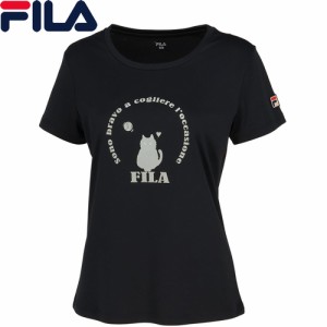 フィラ FILA レディース グラフィックTシャツ ブラック VL2702 08 半袖Tシャツ フロッキープリント トップス 吸水 速乾 UVカット テニス