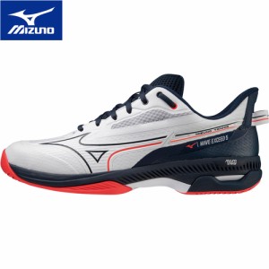 ミズノ MIZUNO メンズ レディース テニスシューズ ウエーブエクシード 5 ワイド AC オールコート ホワイト×ネイビー×コーラル