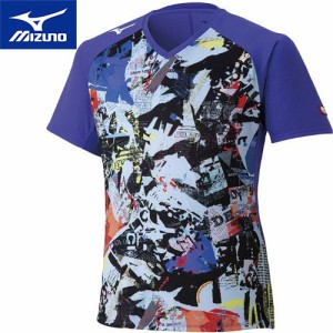 ミズノ MIZUNO メンズ レディース ゲームシャツ バイオレットブルー 82JA1501 24 卓球 半袖 Tシャツ Vネック トップス ゲームウェア