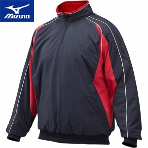 ミズノ MIZUNO メンズ レディース ハーフZIPジャケット ネイビー×レッド 12JE9V49 14 野球ウェア ジャケット アウター 長袖